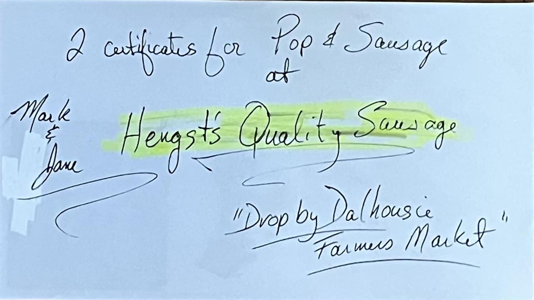 Hengst Quality Sausage Gift Certificate