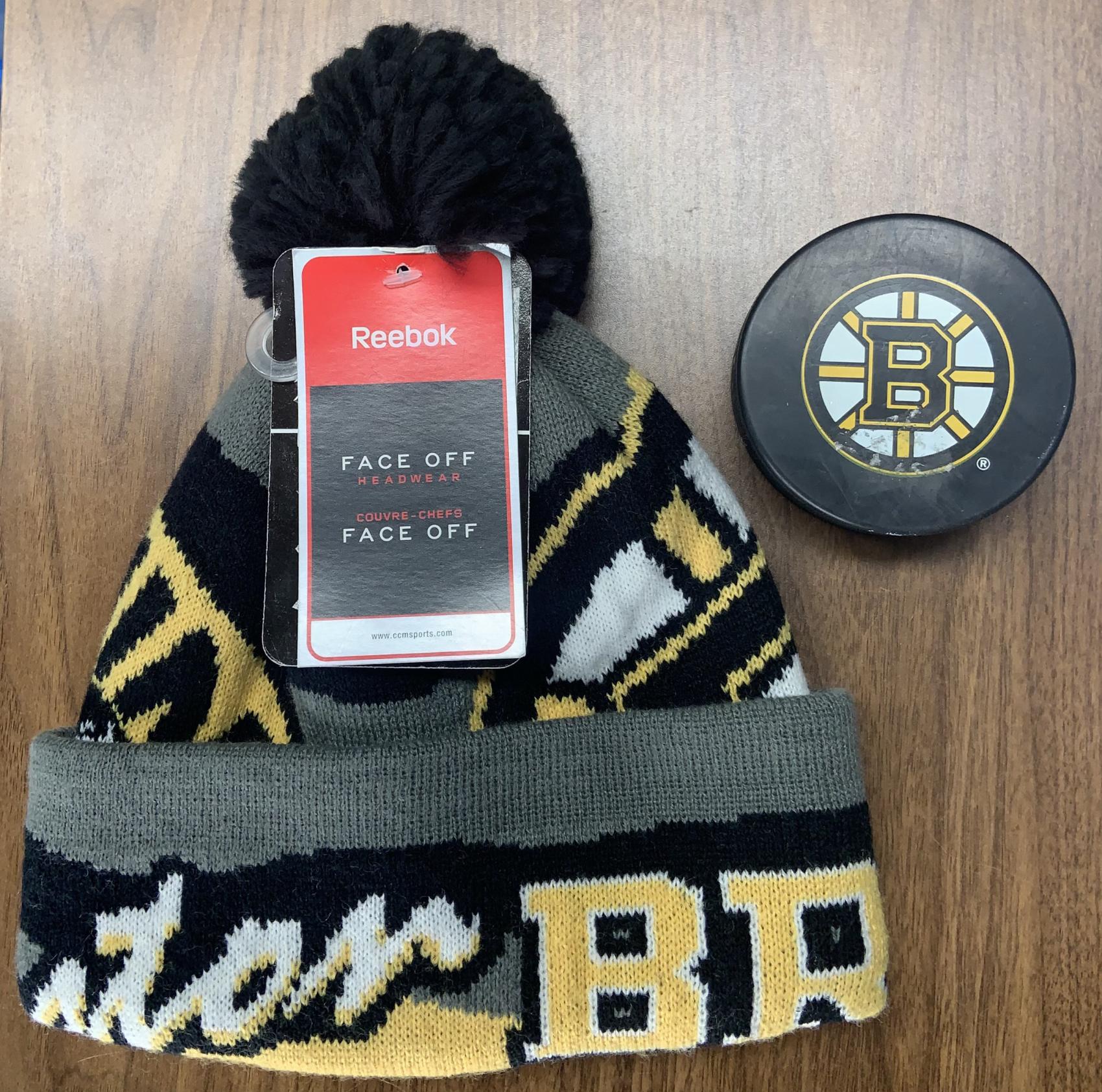 Boston Bruins tuque and hockey puck
